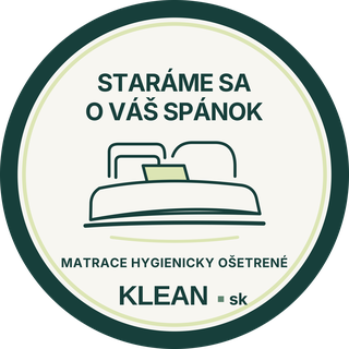 Samolepka KLEAN: Staráme sa o váš spánok. Matrace hygienicky ošetrené.